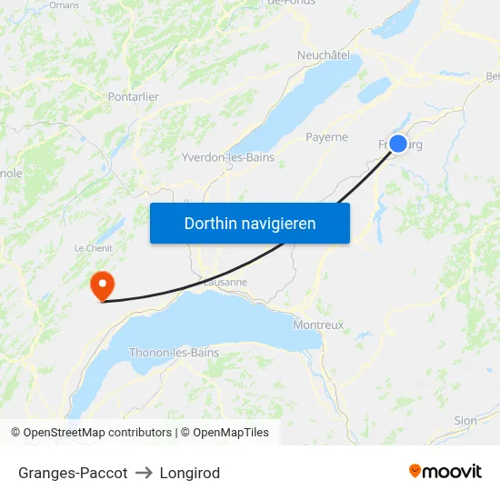 Granges-Paccot to Longirod map