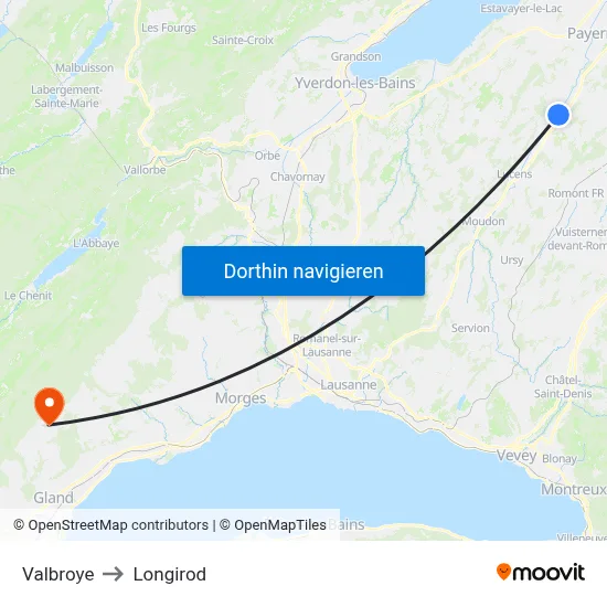 Valbroye to Longirod map