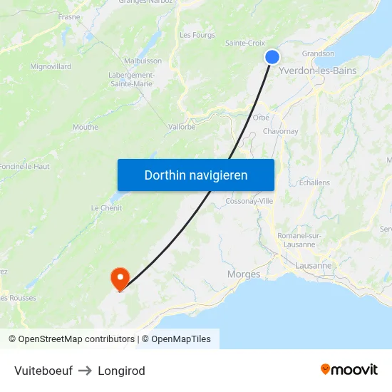 Vuiteboeuf to Longirod map