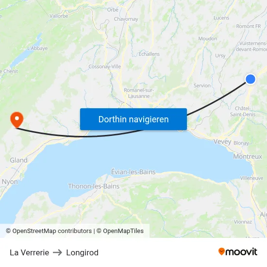 La Verrerie to Longirod map