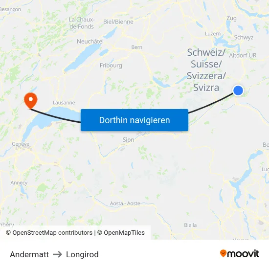 Andermatt to Longirod map