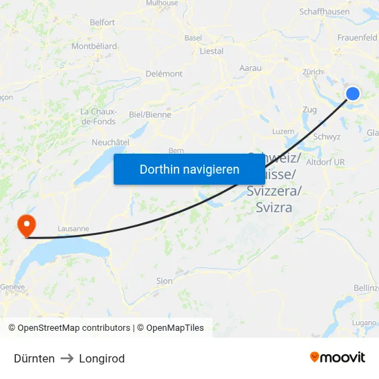 Dürnten to Longirod map