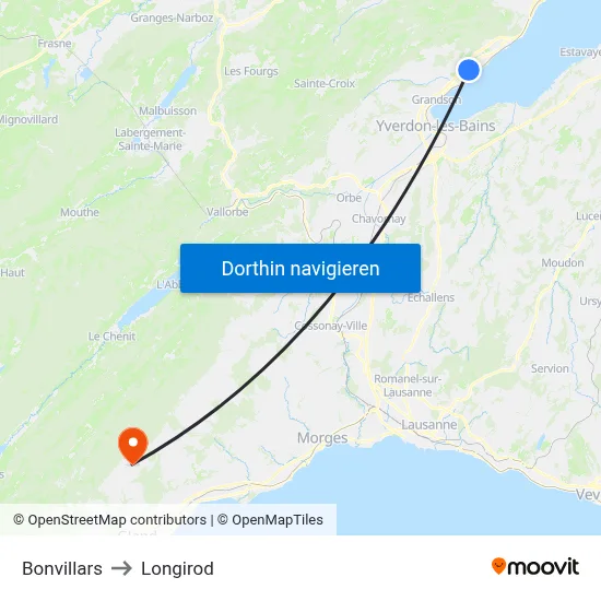 Bonvillars to Longirod map