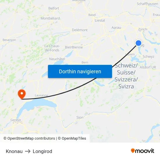Knonau to Longirod map