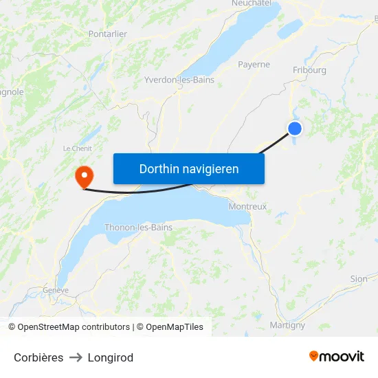 Corbières to Longirod map