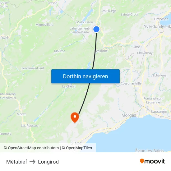 Métabief to Longirod map