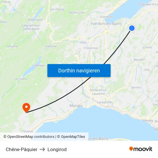 Chêne-Pâquier to Longirod map
