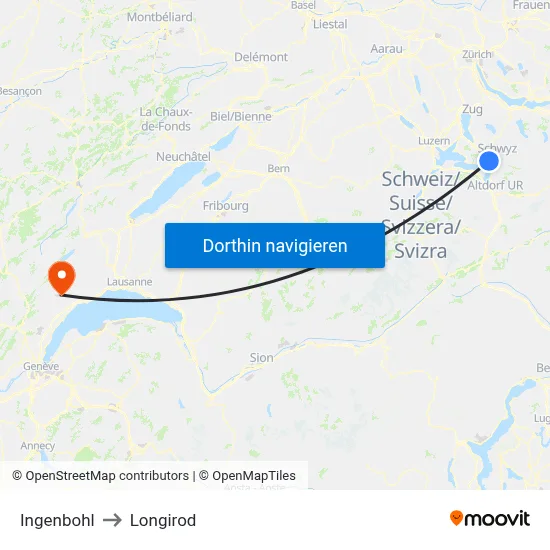 Ingenbohl to Longirod map
