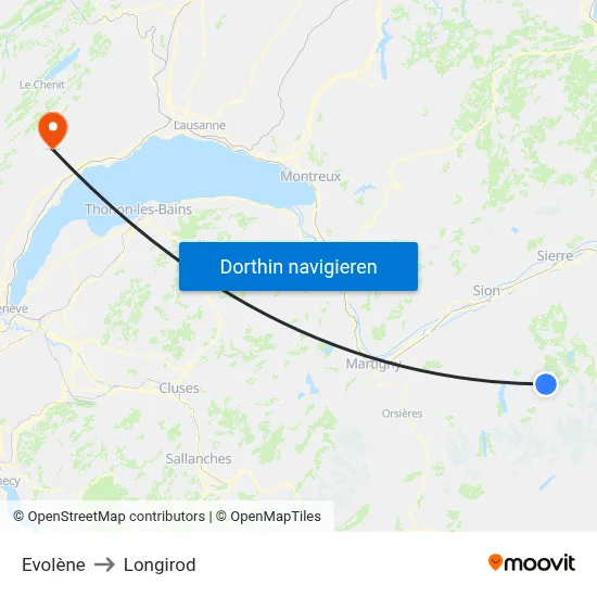 Evolène to Longirod map