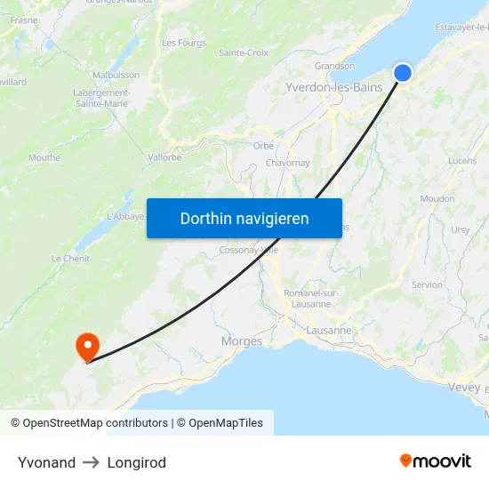 Yvonand to Longirod map