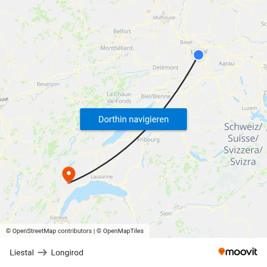 Liestal to Longirod map