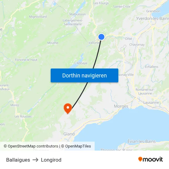 Ballaigues to Longirod map
