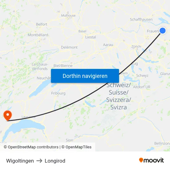 Wigoltingen to Longirod map