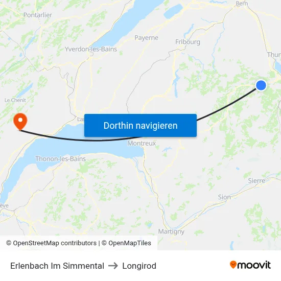 Erlenbach Im Simmental to Longirod map