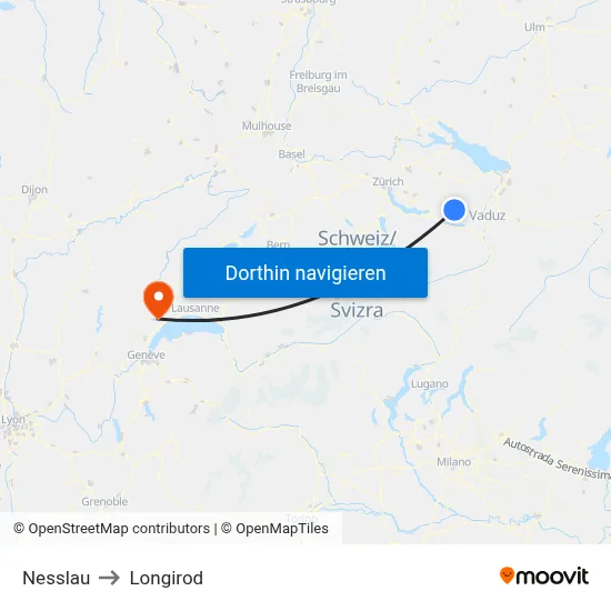 Nesslau to Longirod map
