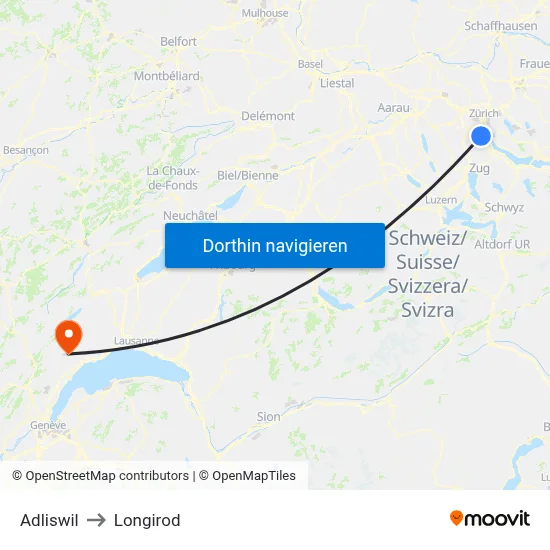 Adliswil to Longirod map