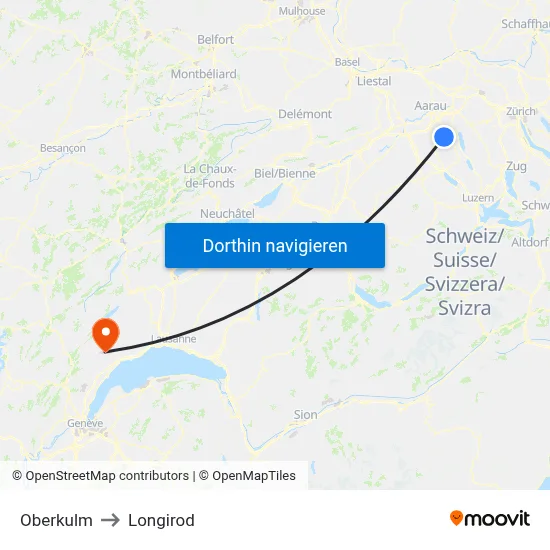 Oberkulm to Longirod map