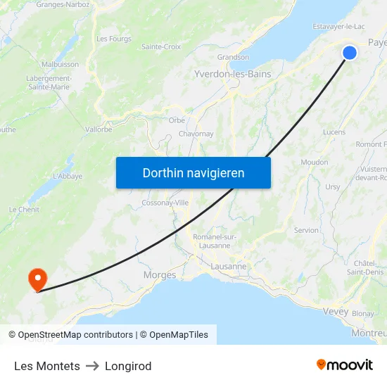 Les Montets to Longirod map