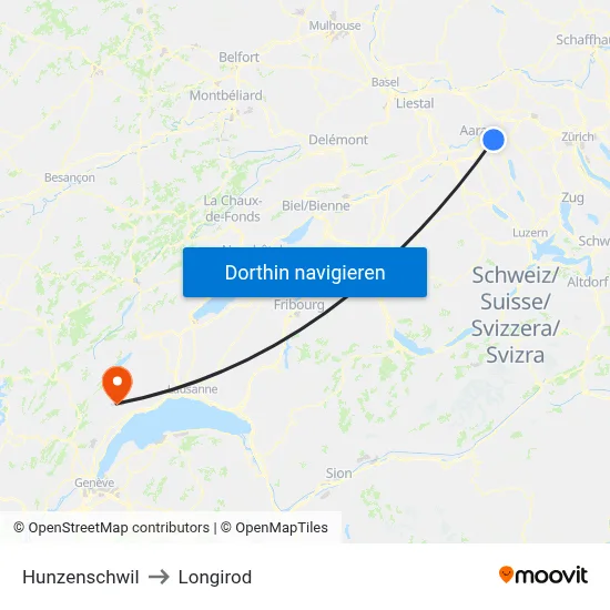 Hunzenschwil to Longirod map