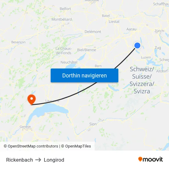 Rickenbach to Longirod map