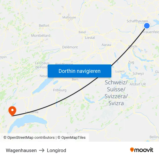 Wagenhausen to Longirod map