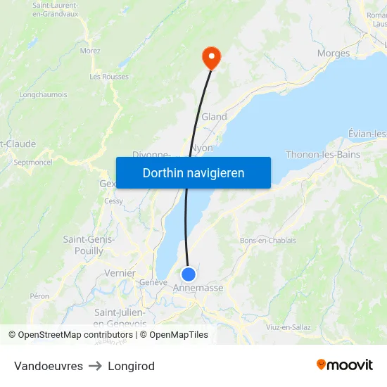 Vandoeuvres to Longirod map
