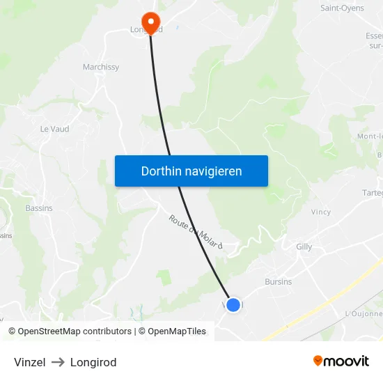 Vinzel to Longirod map