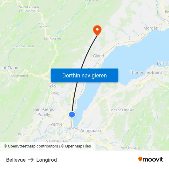Bellevue to Longirod map