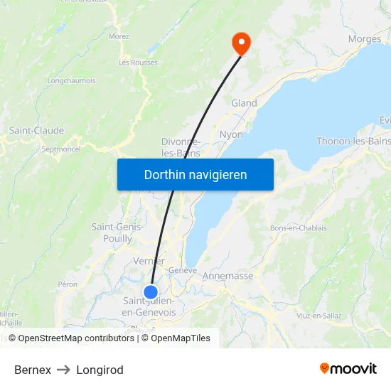 Bernex to Longirod map