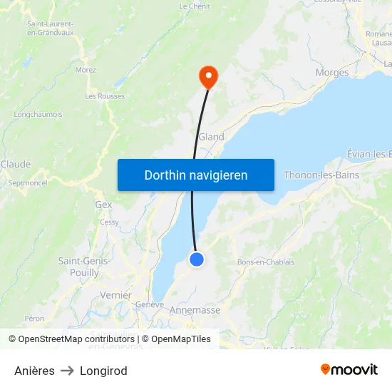Anières to Longirod map