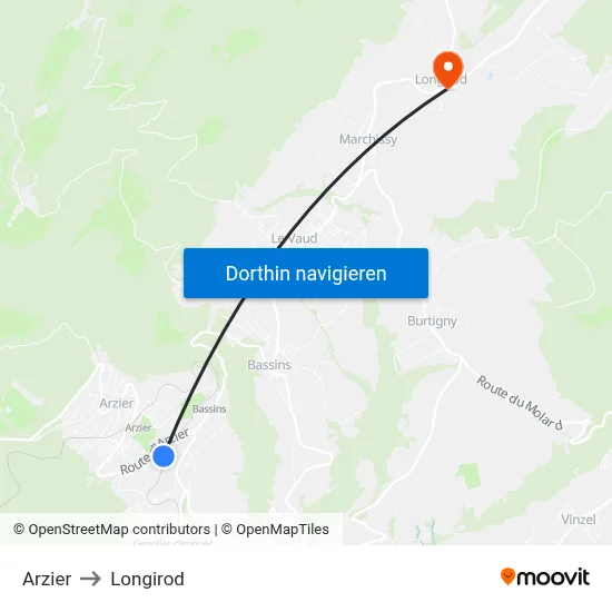 Arzier to Longirod map