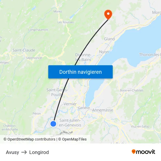 Avusy to Longirod map