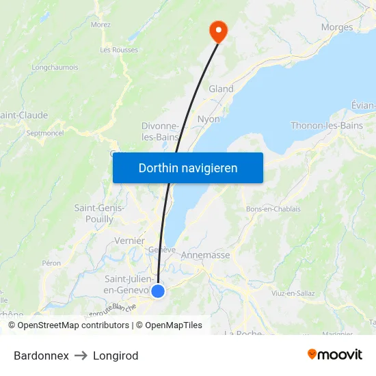 Bardonnex to Longirod map