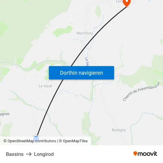 Bassins to Longirod map