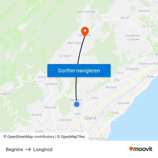 Begnins to Longirod map
