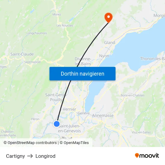 Cartigny to Longirod map