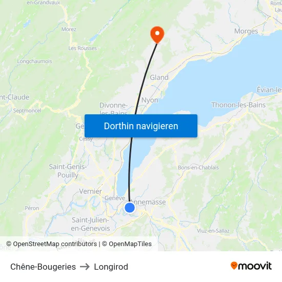 Chêne-Bougeries to Longirod map