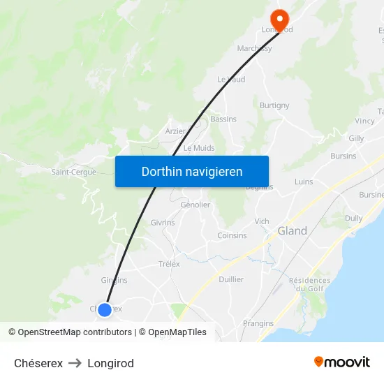 Chéserex to Longirod map