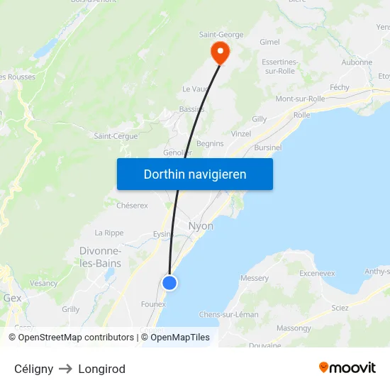 Céligny to Longirod map