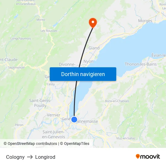Cologny to Longirod map