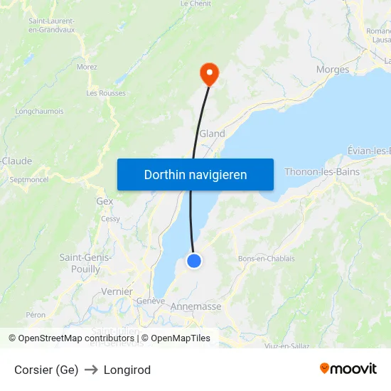 Corsier (Ge) to Longirod map