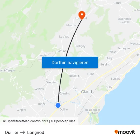 Duillier to Longirod map