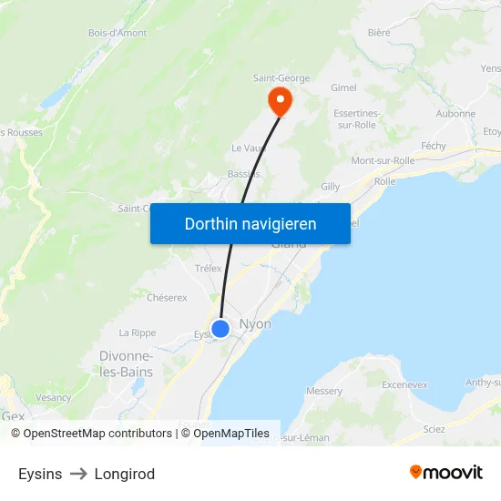 Eysins to Longirod map