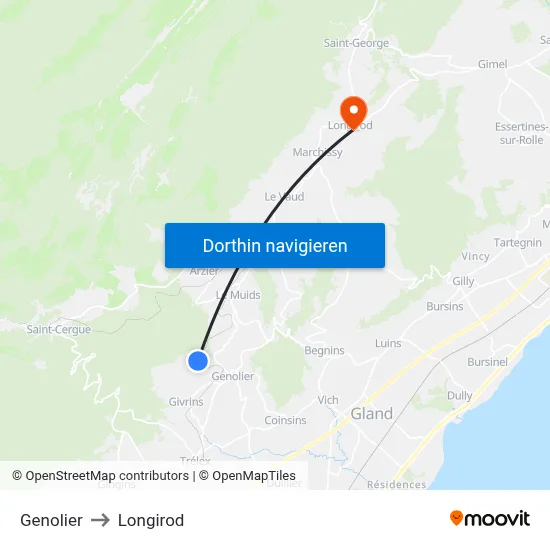 Genolier to Longirod map