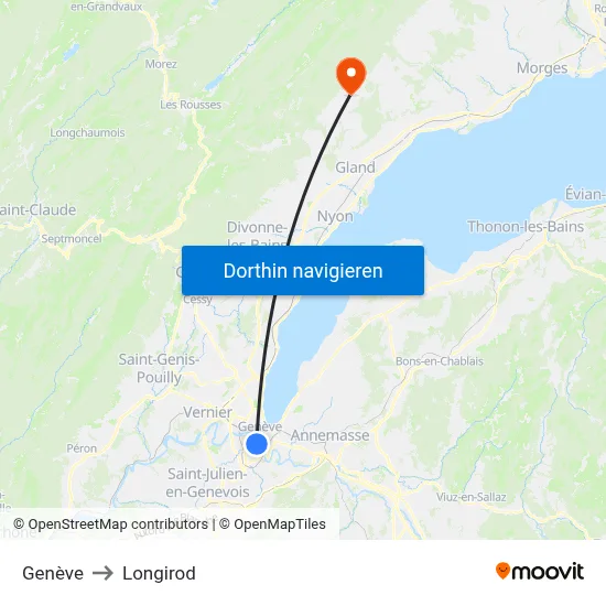 Genève to Longirod map