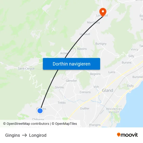 Gingins to Longirod map