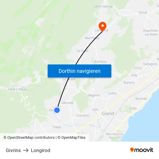 Givrins to Longirod map