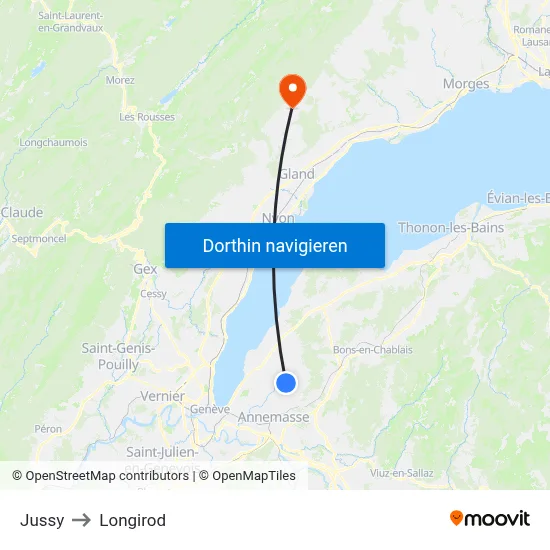 Jussy to Longirod map