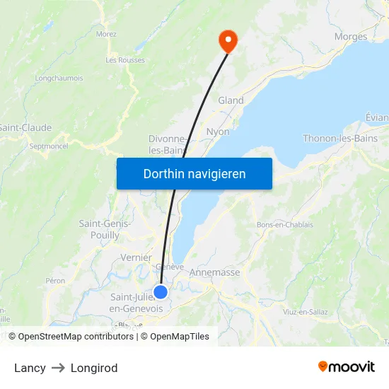 Lancy to Longirod map