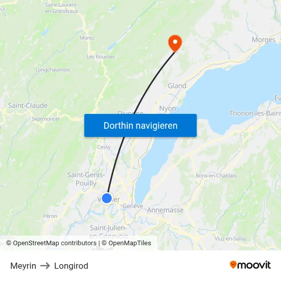Meyrin to Longirod map
